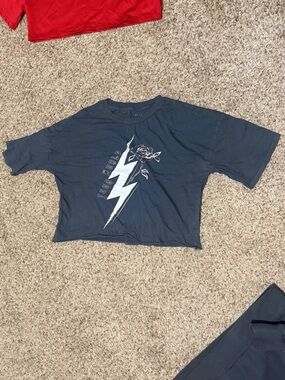 Gray Graphic Lightning & Rose Crop Tee - #31